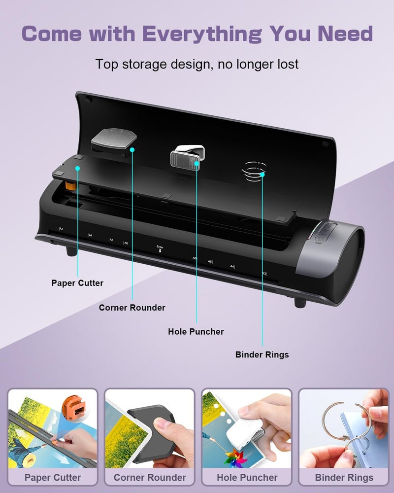 Qfun Office Presentation Laminator Machine 11x17 with Laminating Sheet A3/A4/A5, 3/5 Mil Thermal Cold Laminating Machine 13 inch Wide, 60s Warm-Up Office Presentation Laminator Machine (Gray) - Image 3